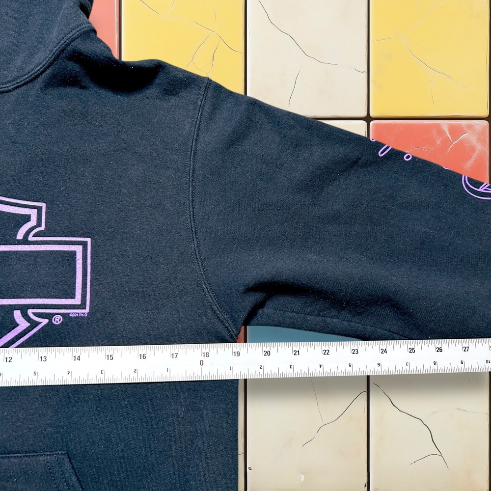 VTG Harley Davidson Faded Hoodie Sweatshirt Y2K Woman S Black‎ Purple Pullover - Picture 5 of 13